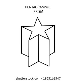 Vector black linear pentagrammic prism for game, icon, package design, logo, mobile, ui, web, education. Prism on a white background. Pentagram illustration. Outline. Achievement mark. Geometric figur