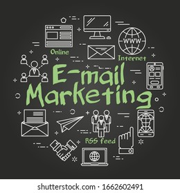 Vector black linear round concept of e-mail marketing
