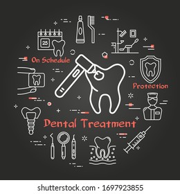 Vector black linear round concept - Dental Treatment