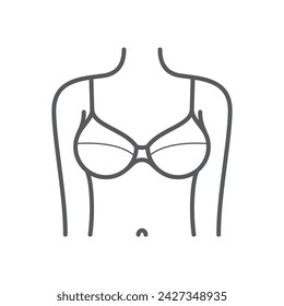 Vector líneas negras de torso femenino con sujetador. Aislado sobre fondo blanco