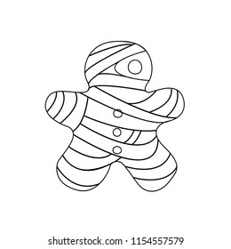 vector black lines icon of mummy cookie (gingerbread man)