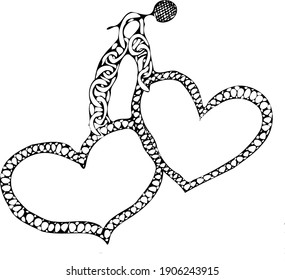 
vector black lines two hearts connected by a chain
