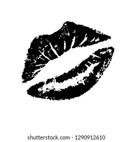 Vector black lipstick imprint, lips in kiss for Valentine's Day goods design, love confession, wedding invitation, paper print, fashion textile, shop for adults. Kiss pattern for romantic products