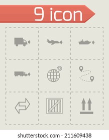 Vector black logistic icons set on grey background