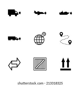 Vector black logistic icons set on white background