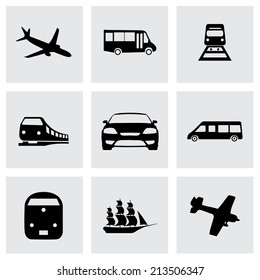 Vector black logistic icons set on grey background