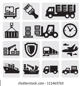 vector black logistic and shipping icon set