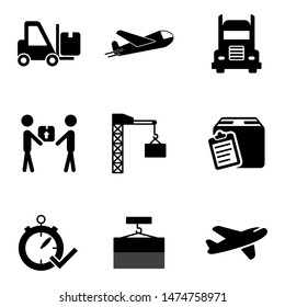vector black logistic and shipping icon set