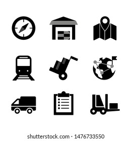 vector black logistic and shipping icon set