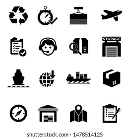 vector black logistic and shipping icon set