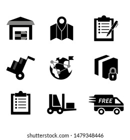 vector black logistic and shipping icon set