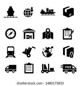 vector black logistic and shipping icon set