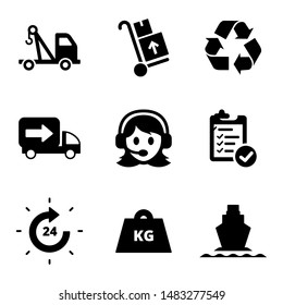 vector black logistic and shipping icon set