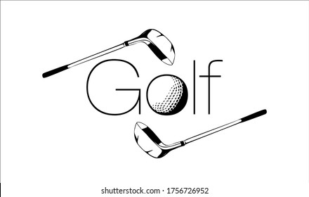 Vector black logo of Golf ball with clubs and the word text lettering Golf.Golf club premium logo design .