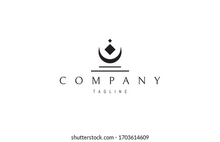 Vector black logo on which the abstract image of the symbol with an inverted moon and two cubes in the middle.