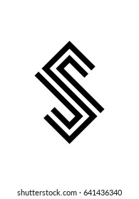 Vector. Black logo on white background. A geometric letter S made of parallel lines.