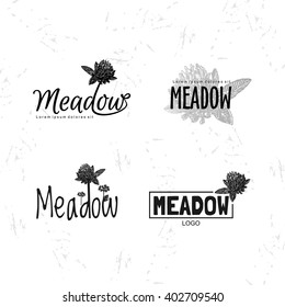 Vector black logo set with clover. The Clover flower as main element of logotypes