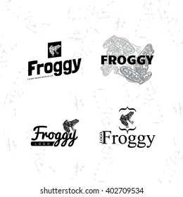 Vector black logo set with Frog. The Frog as a main element of logotypes 
