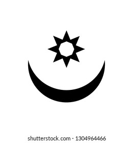 Vector. Black logo, symbol moon with a star on a white background. The phase of the moon. Simple template, stylization
