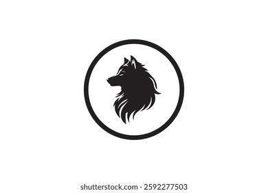 Vector black logo Wolf head in the middle of a black circle on a white background