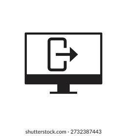 Vector black logout symbol on computer monitor