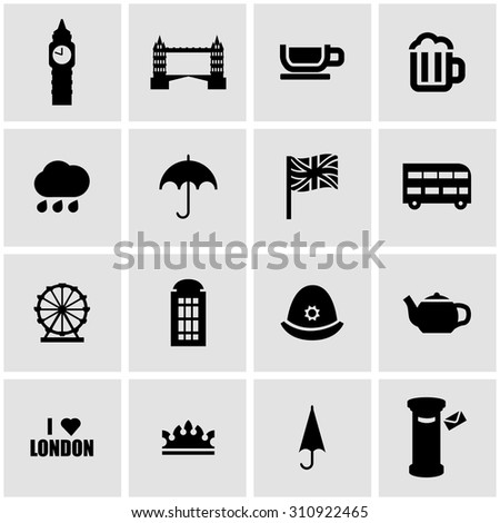 Vector black london icon set on grey background