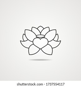 Vector Black Lotus Icon On Grey Background Can Be Used For Greeting Cards, Postcards, Art, Wallpaper, Web Pages, Surface Textures, Clothing, Prints, Tapestries