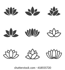 Vector black lotus icons set on white background