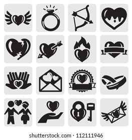 vector black love icons set on gray