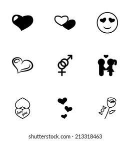 Vector black love icons set on white background