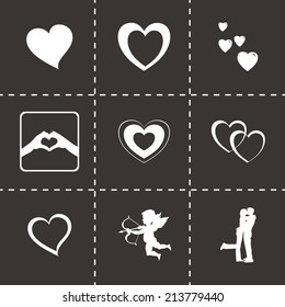 Vector black love icons set on black background