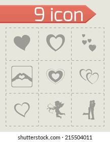 Vector black love icons set on grey background