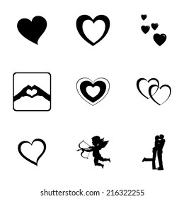 Vector black love icons set on white background
