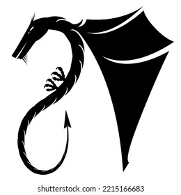 Vector Black Magic Dragon Icon Silhouette Isolated on White Background.