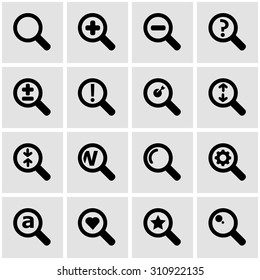 Vector black magnifying glass icon set.