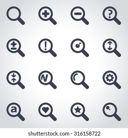 Vector black magnifying glass icon set.