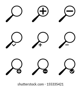 Vector black magnifying glass icons set