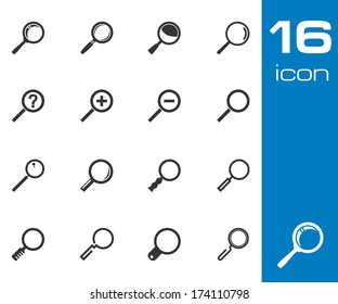 Vector black  magnifying glass icons set on white background