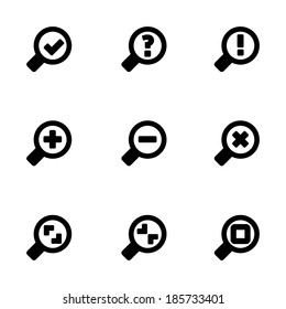 Vector black magnifying glass icons set on white background.