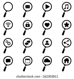 Vector black magnifying glass icons set