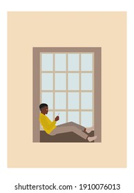vector of black man with smartphone