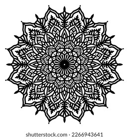 Vector black mandala isolated on white background. Line round vintage pattern for design, coloring book, pillow, bed linen, utensils, stand for mugs, engraving.