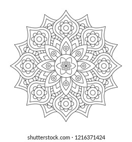 Vector black mandala. Line pattern for design. Good for card and coloring book. Anti-stress painting