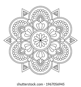 Vector black mandala. Line round simple pattern for design isolated on white background. For coloring book, pillow, bed linen, utensils, stand for mugs, engraving