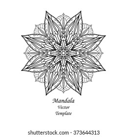 Vector black mandala on white background. Monochrome illustration. Anti-stress coloring