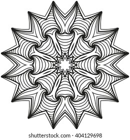 Vector black mandala on white background. Monochrome illustration. Anti-stress coloring