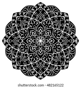 Vector black mandala on a white background. Oriental ornament. Round element for design. Sketch for tattoo.