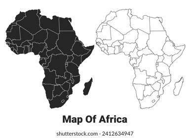 Mapa negro vectorial de África país con fronteras de regiones