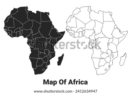 Vector Black map of Africa country with borders of regions