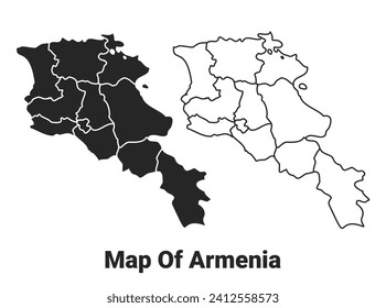 Mapa negro vectorial del país de Armenia con fronteras de regiones